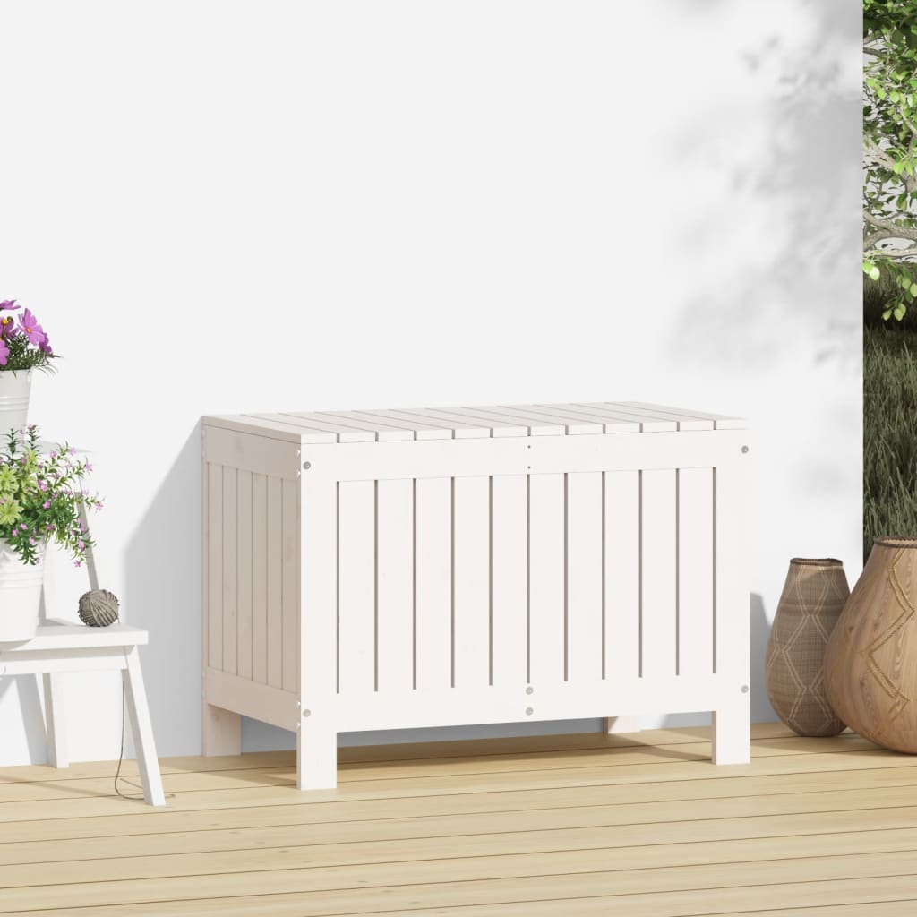 Zahradní Úložný Box Bílý 76 X 42,5 X 54 Cm Masivní Borové Dřevo