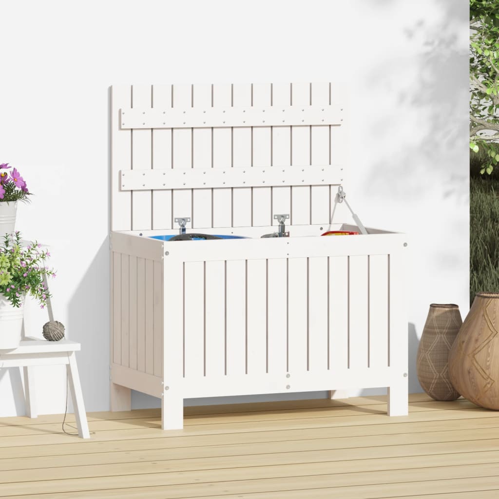 Zahradní Úložný Box Bílý 76 X 42,5 X 54 Cm Masivní Borové Dřevo