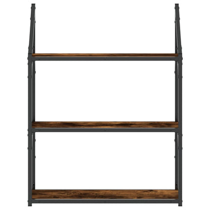 3Patrová Nástěnná Police Kouřový Dub 60 X 21 X 78,5 Cm Kompozit