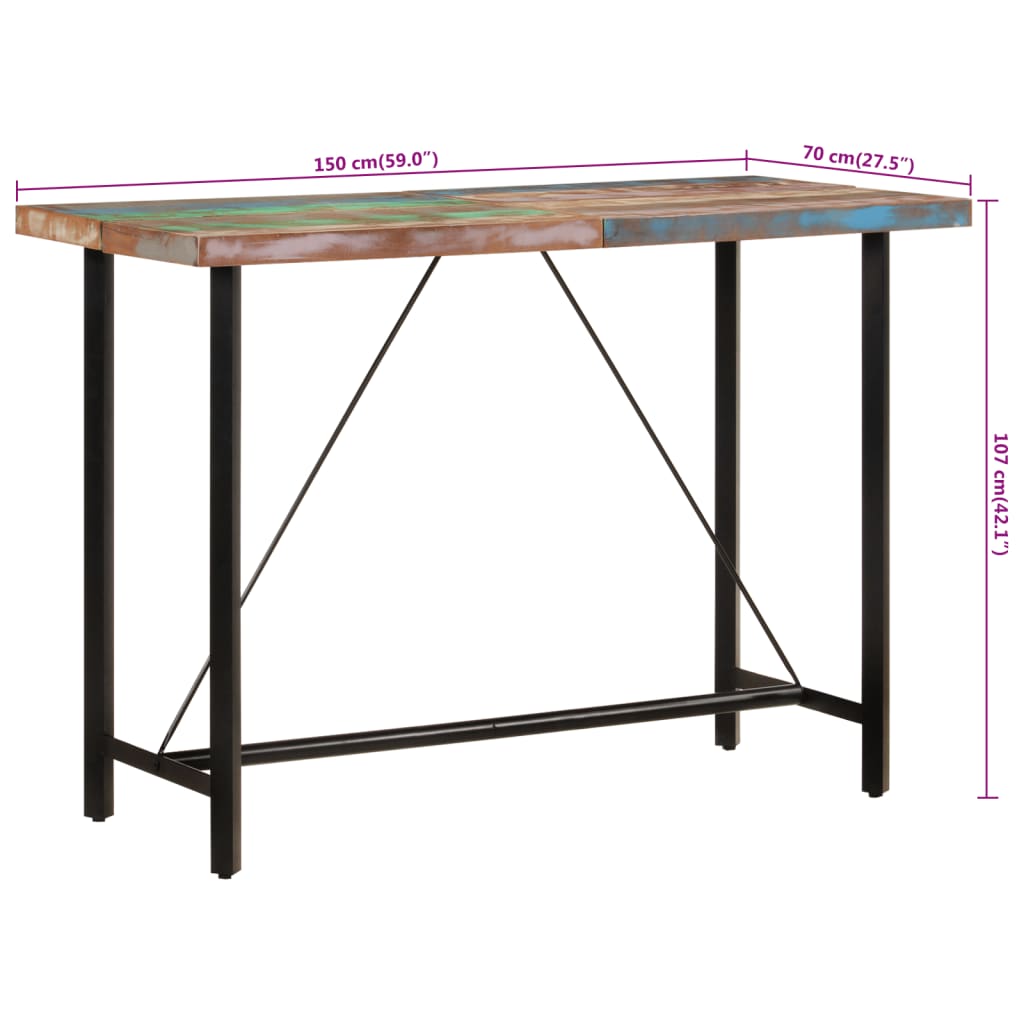 Barový Stůl 150 X 70 X 107 Cm Masivní Recyklované Dřevo