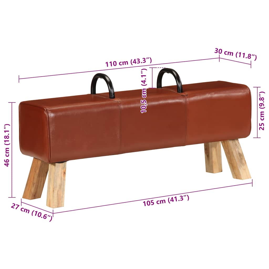 Lavice Gymnastický Kůň Hnědá 110 Cm Pravá Kůže