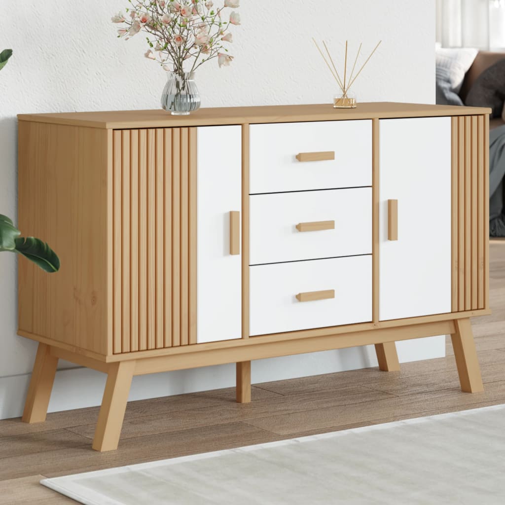 Příborník Olden Šedý A Hnědý 114X43X73,5 Cm Masivní Borovice