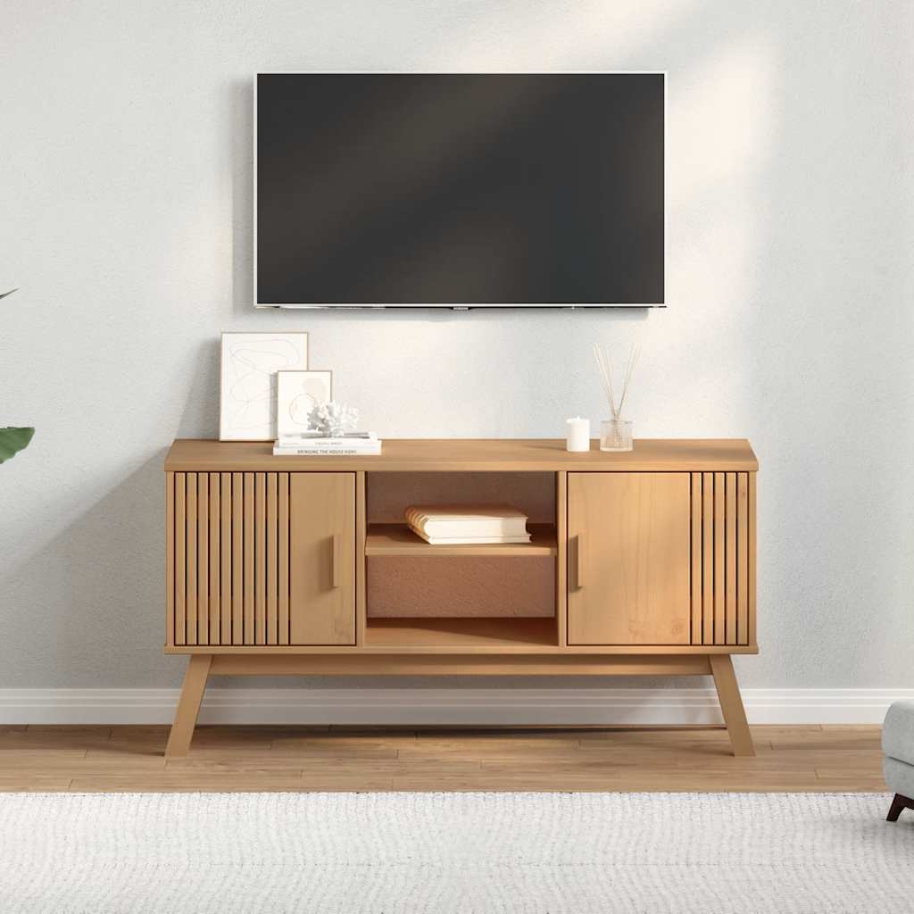 Tv Skříňka Olden Hnědá 114 X 43 X 57 Cm Masivní Borové Dřevo