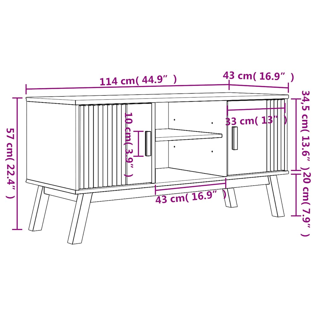 Tv Skříňka Olden Hnědá 114 X 43 X 57 Cm Masivní Borové Dřevo