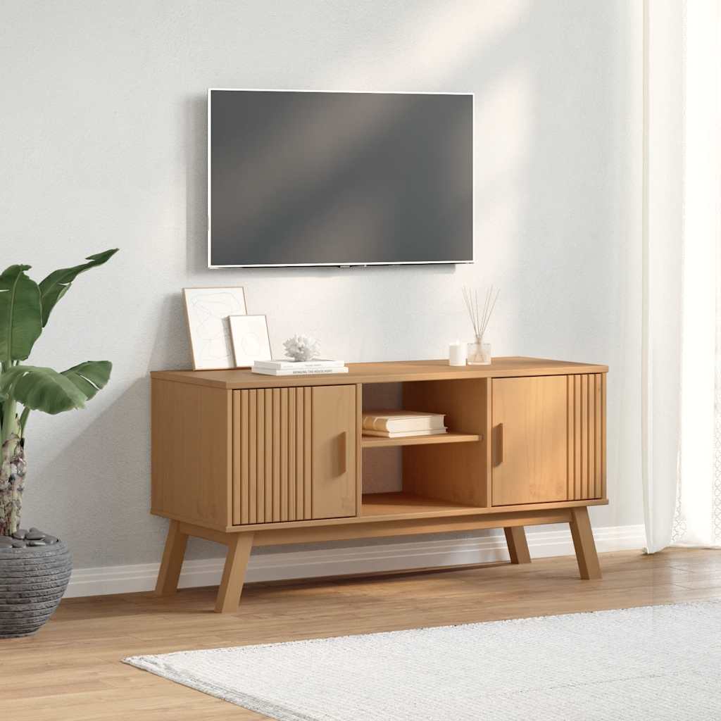 Tv Skříňka Olden Hnědá 114 X 43 X 57 Cm Masivní Borové Dřevo