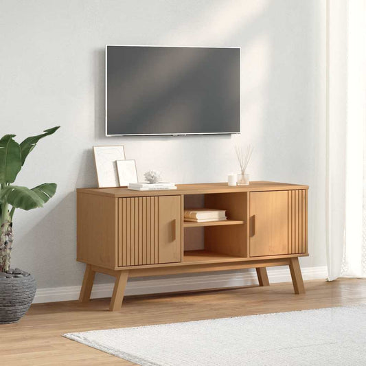 Tv Skříňka Olden Hnědá 114 X 43 X 57 Cm Masivní Borové Dřevo