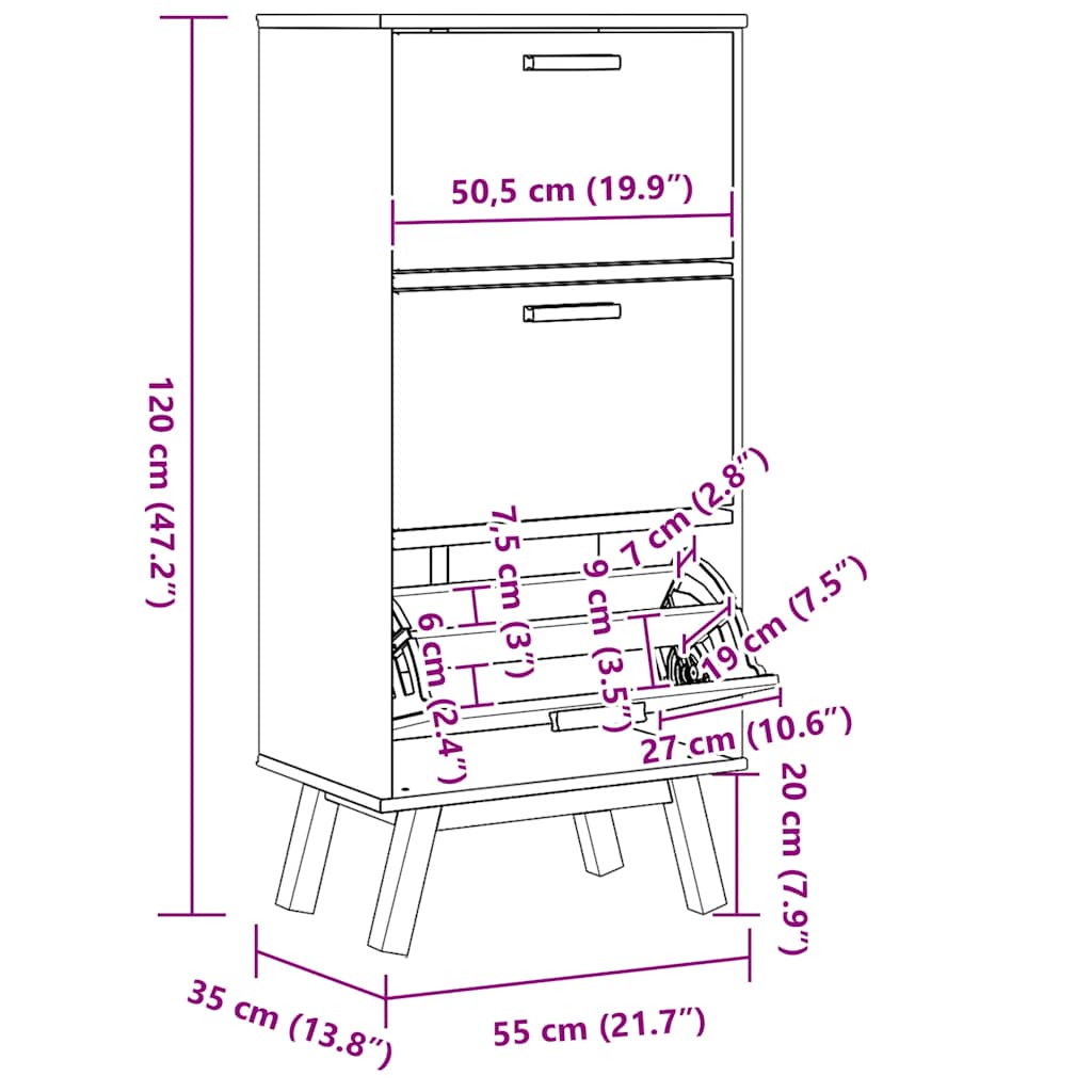 Botník Olden Hnědý 55 X 35 X Masivní Borové Dřevo Hnědá