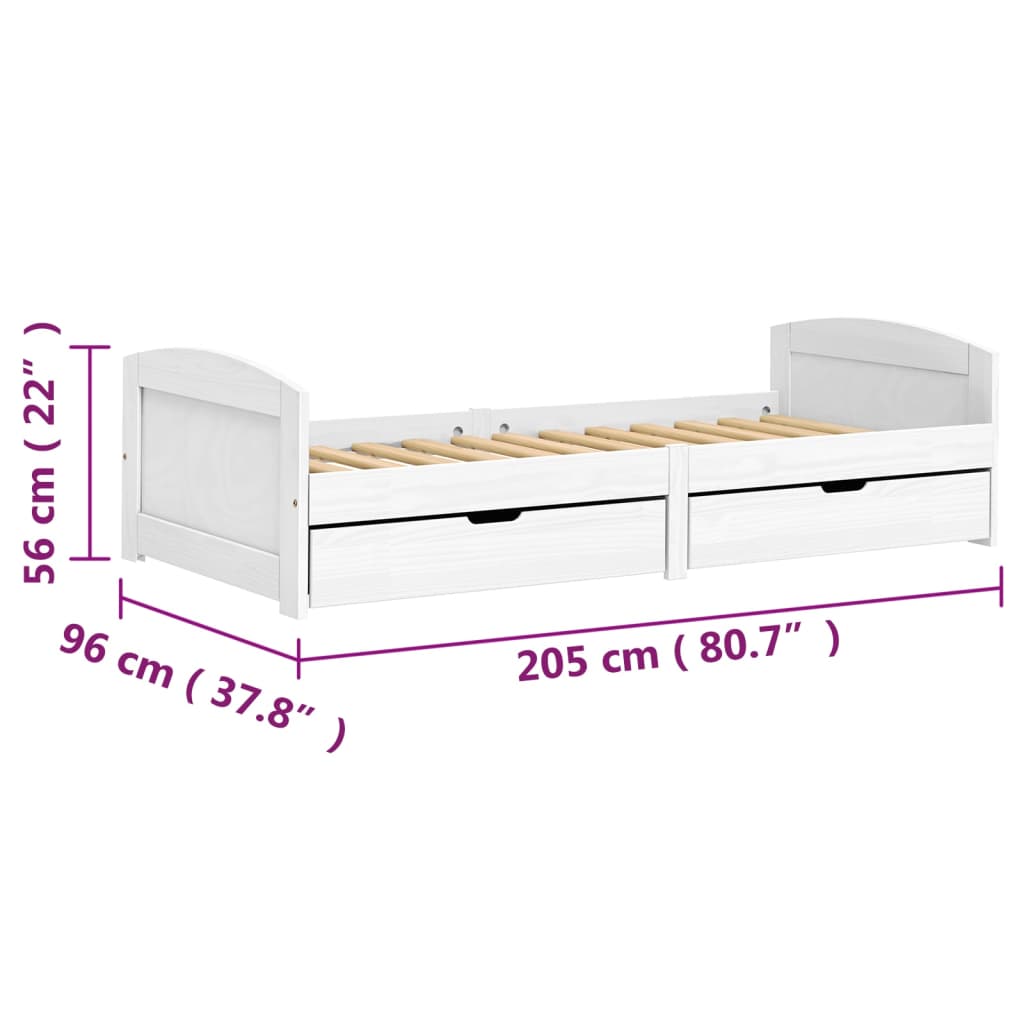 Válenda Se 2 Zásuvkami Irun 90X200 Cm Masivní Borové Dřevo