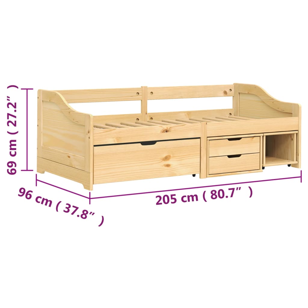 Válenda Se 3 Zásuvkami Irun 90X200 Cm Masivní Borové Dřevo