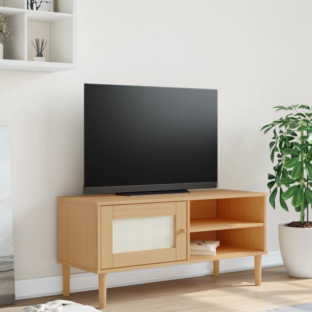 Tv Skříňka Senja Ratanový Vzhled 106 X 40 X 49 Cm Borovice