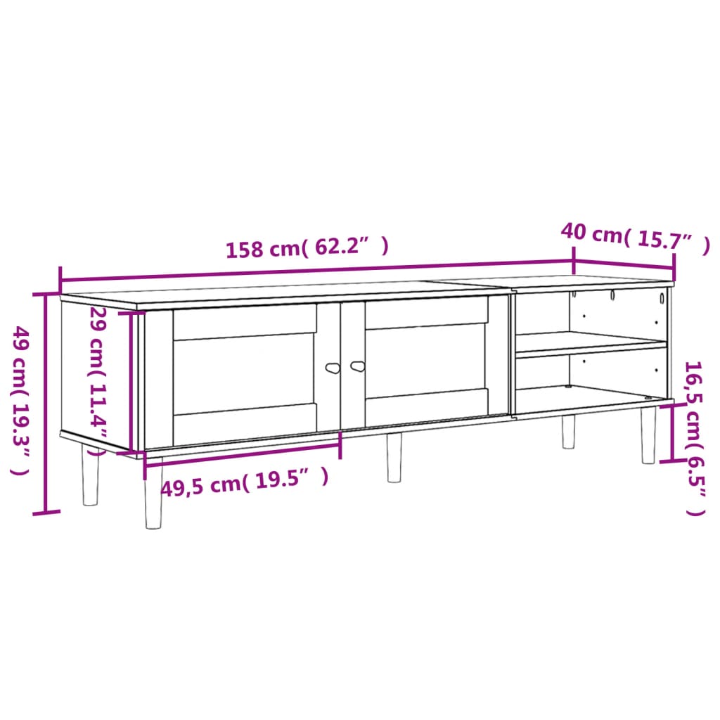 Tv Skříňka Senja Ratanový Vzhled 158X40X49 Cm Borovice