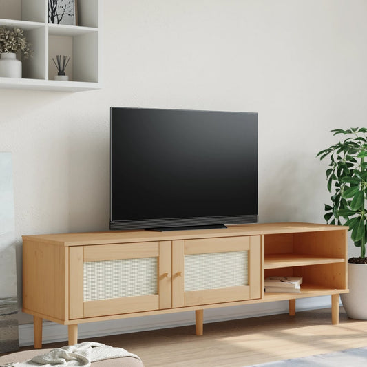 Tv Skříňka Senja Ratanový Vzhled 158X40X49 Cm Borovice