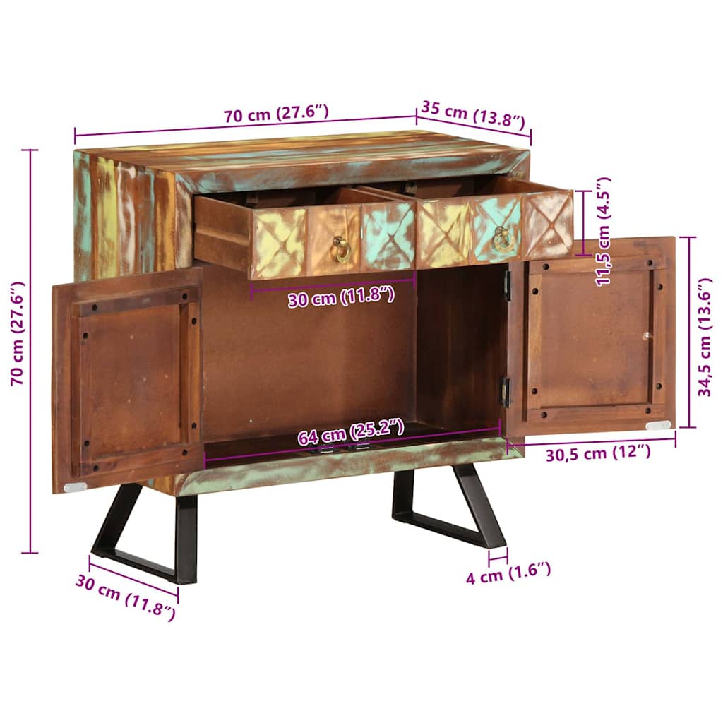 Komoda Vícebarevná 70X35X70 Cm Masivní Recyklované Dřevo
