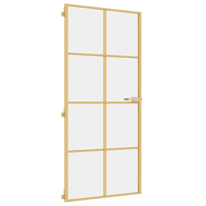 Interiérové Dveře Úzké Zlaté 93X201,5 Cm Tvrzené Sklo A Hliník