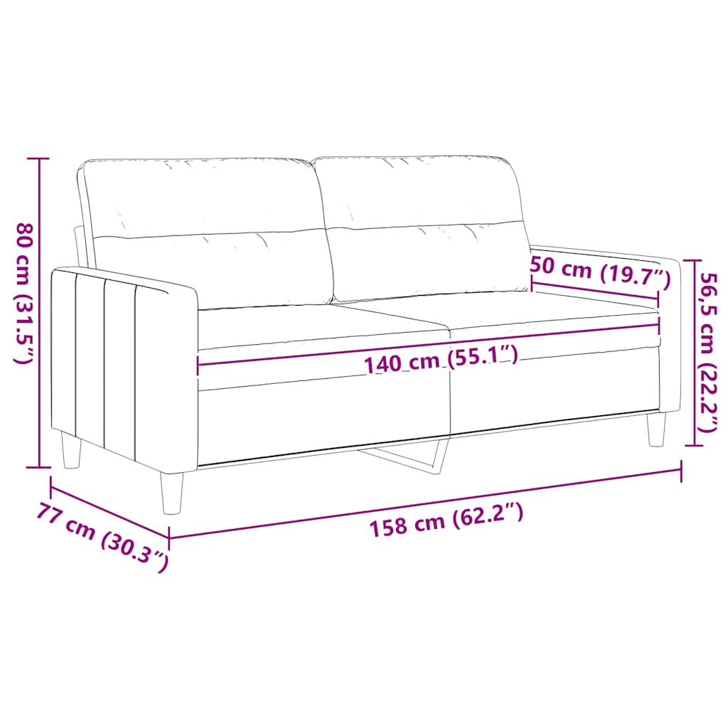 2Místná Pohovka Černá 140 Cm Textil