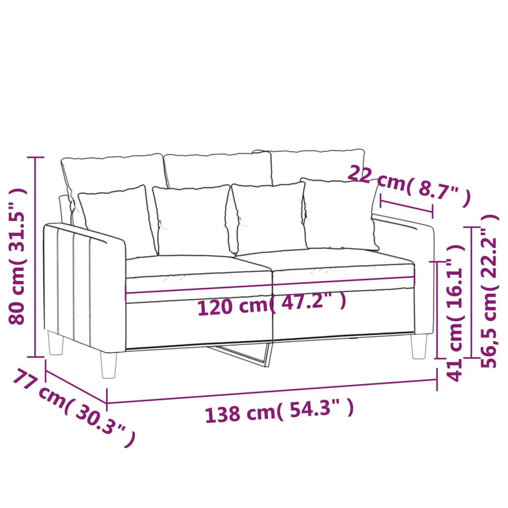 2Místná Pohovka Růžová 120 Cm Samet