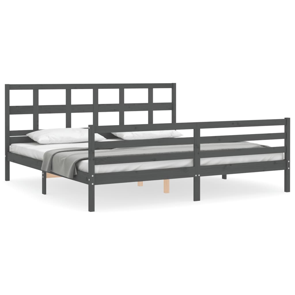 Rám Postele S Čelem Šedý 200 X 200 Cm Masivní Dřevo