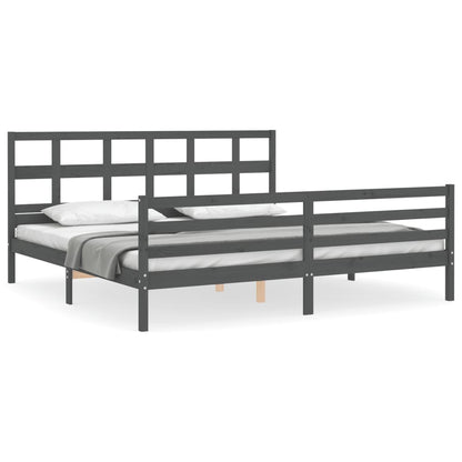 Rám Postele S Čelem Šedý 200 X 200 Cm Masivní Dřevo
