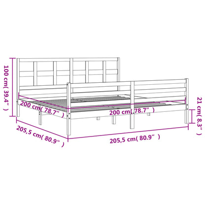 Rám Postele S Čelem Šedý 200 X 200 Cm Masivní Dřevo