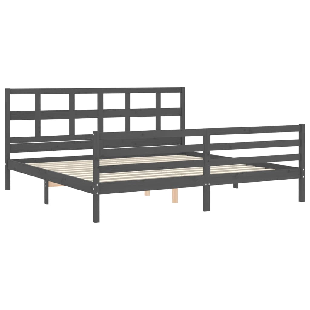 Rám Postele S Čelem Šedý 200 X 200 Cm Masivní Dřevo