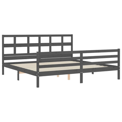 Rám Postele S Čelem Šedý 200 X 200 Cm Masivní Dřevo