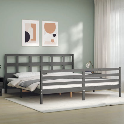 Rám Postele S Čelem Šedý 200 X 200 Cm Masivní Dřevo