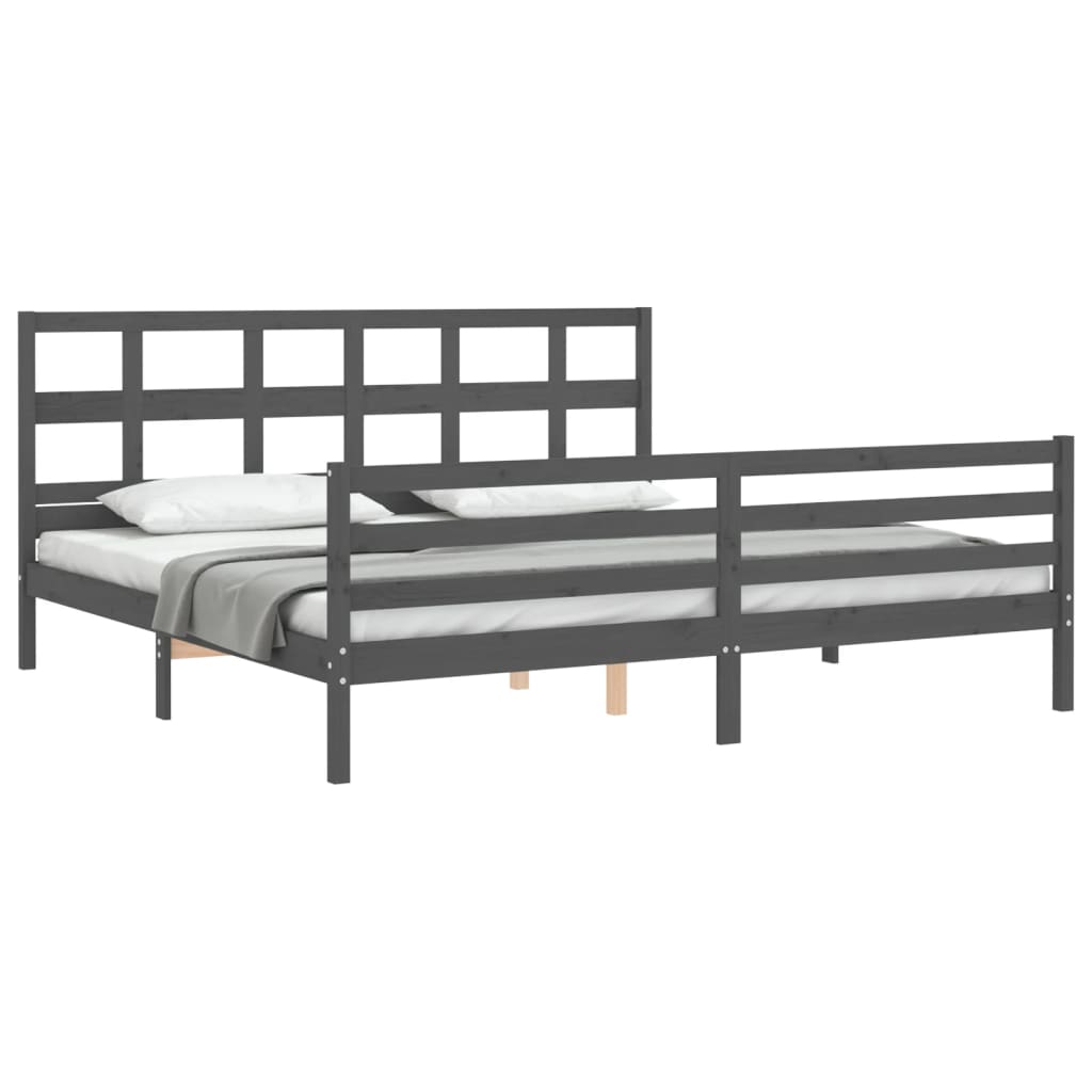 Rám Postele S Čelem Šedý 200 X 200 Cm Masivní Dřevo