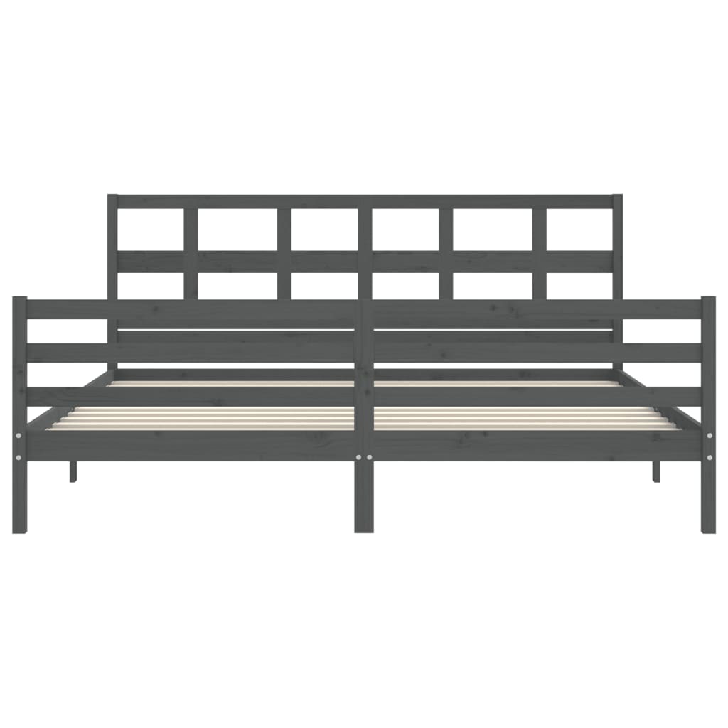 Rám Postele S Čelem Šedý 200 X 200 Cm Masivní Dřevo