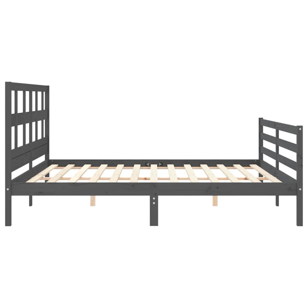 Rám Postele S Čelem Šedý 200 X 200 Cm Masivní Dřevo