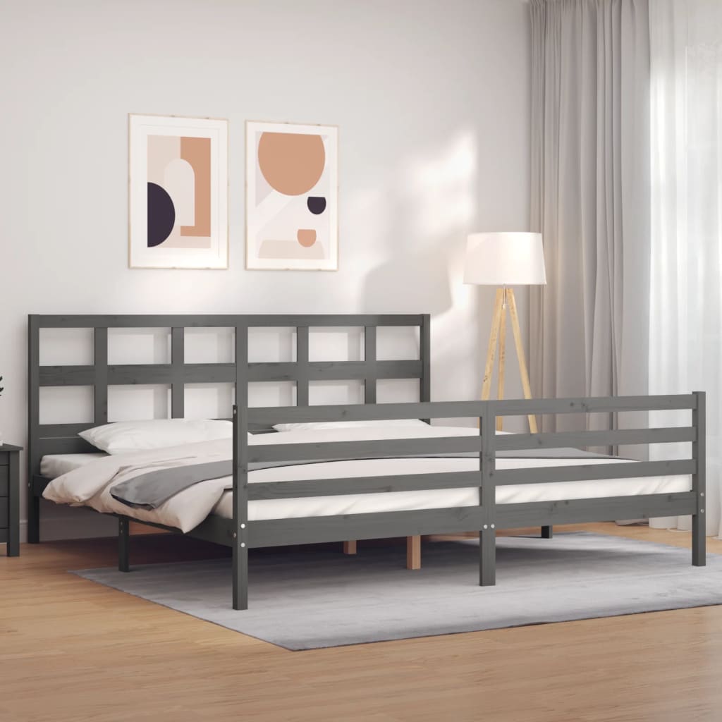 Rám Postele S Čelem Šedý 200 X 200 Cm Masivní Dřevo