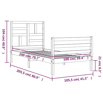Rám Postele S Čelem 100 X 200 Cm Masivní Dřevo