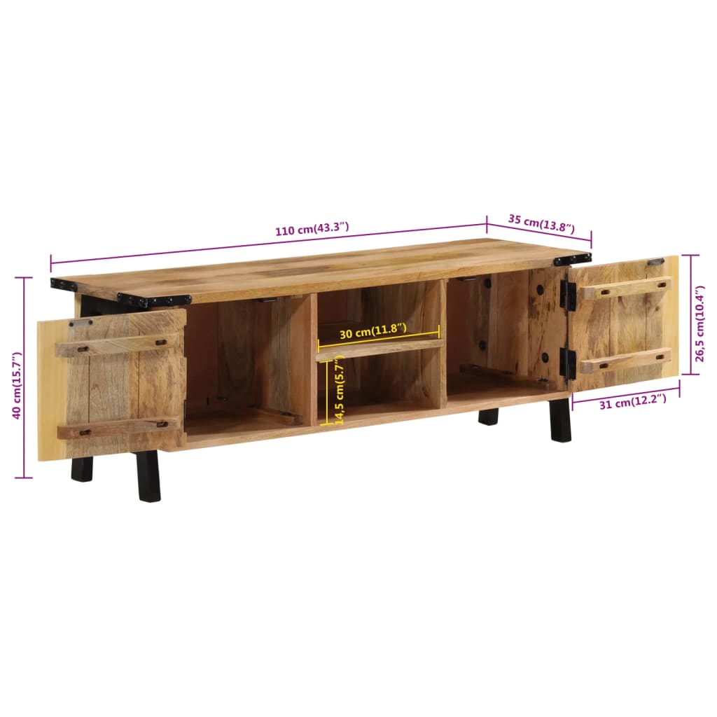 Tv Skříňka 110 X 35 X 40 Cm Masivní Mangovníkové Dřevo Antracitová