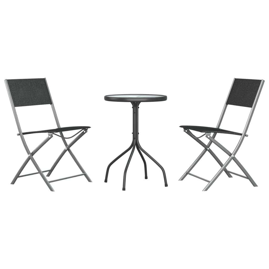 3Dílný Zahradní Jídelní Set Černý Ocel