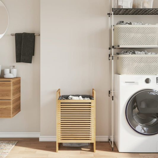 Koš Na Prádlo S Šedým Vakem 32 X 30 X 36,5 Cm Bambus