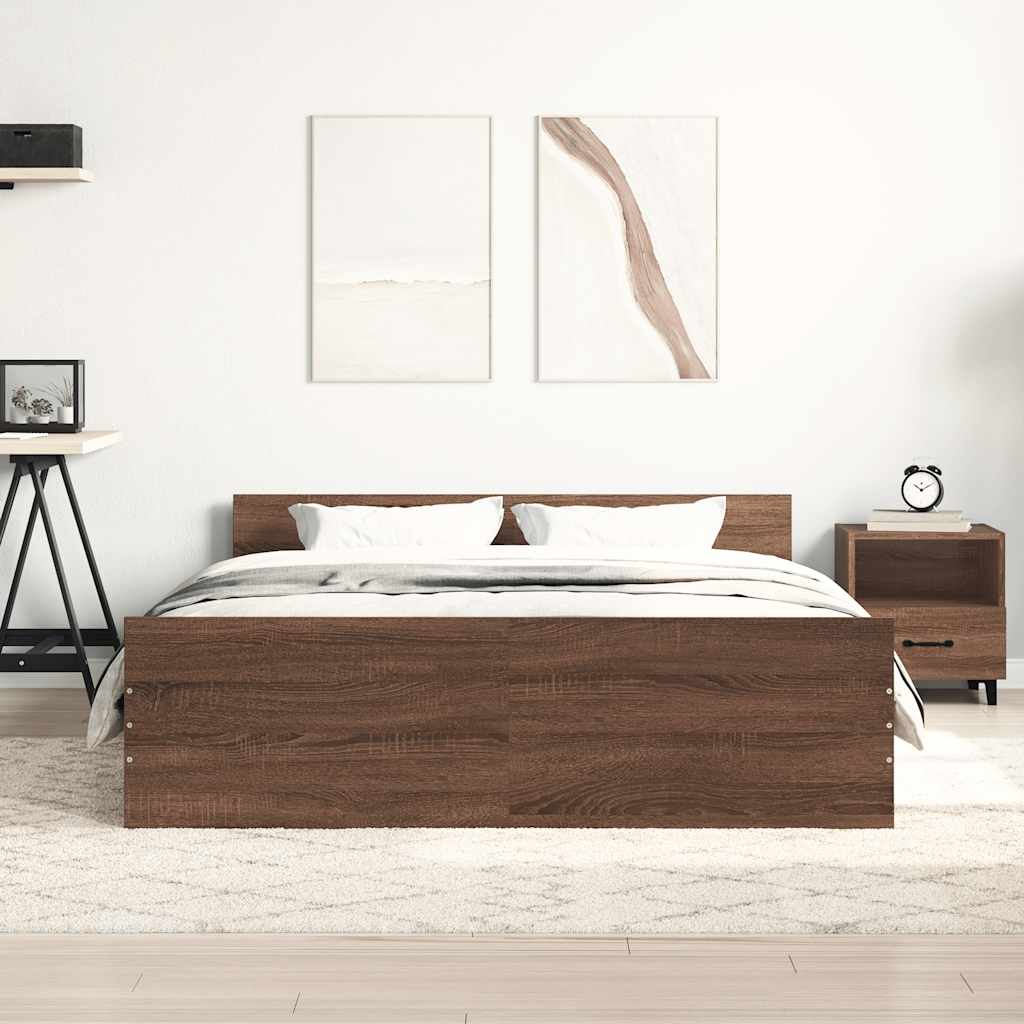 Rám Postele S Hlavovým A Nožním Čelem Hnědý Dub 150 X 200 Cm
