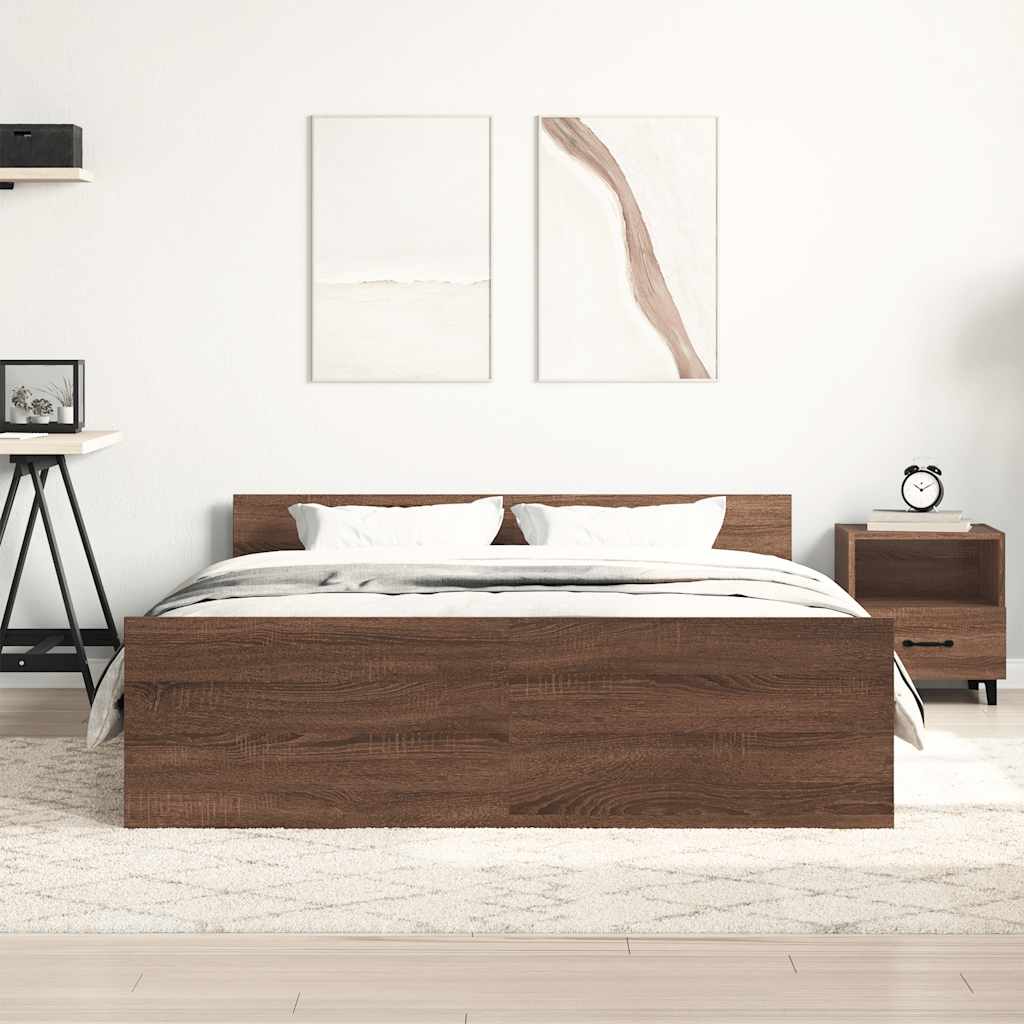 Rám Postele S Hlavovým A Nožním Čelem Hnědý Dub 120 X 190 Cm