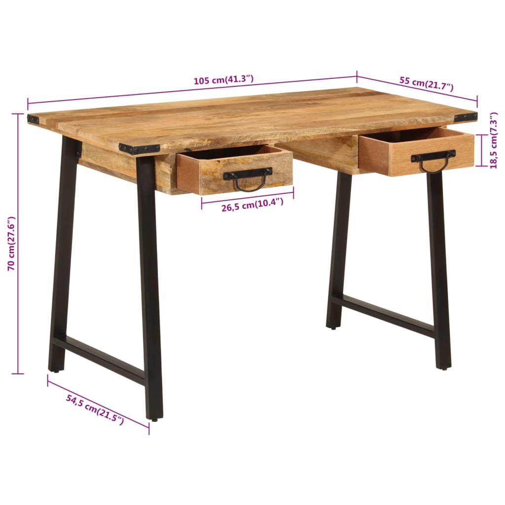 Psací Stůl Se Zásuvkami 105X55X70 Cm Masivní Mangovník A Železo