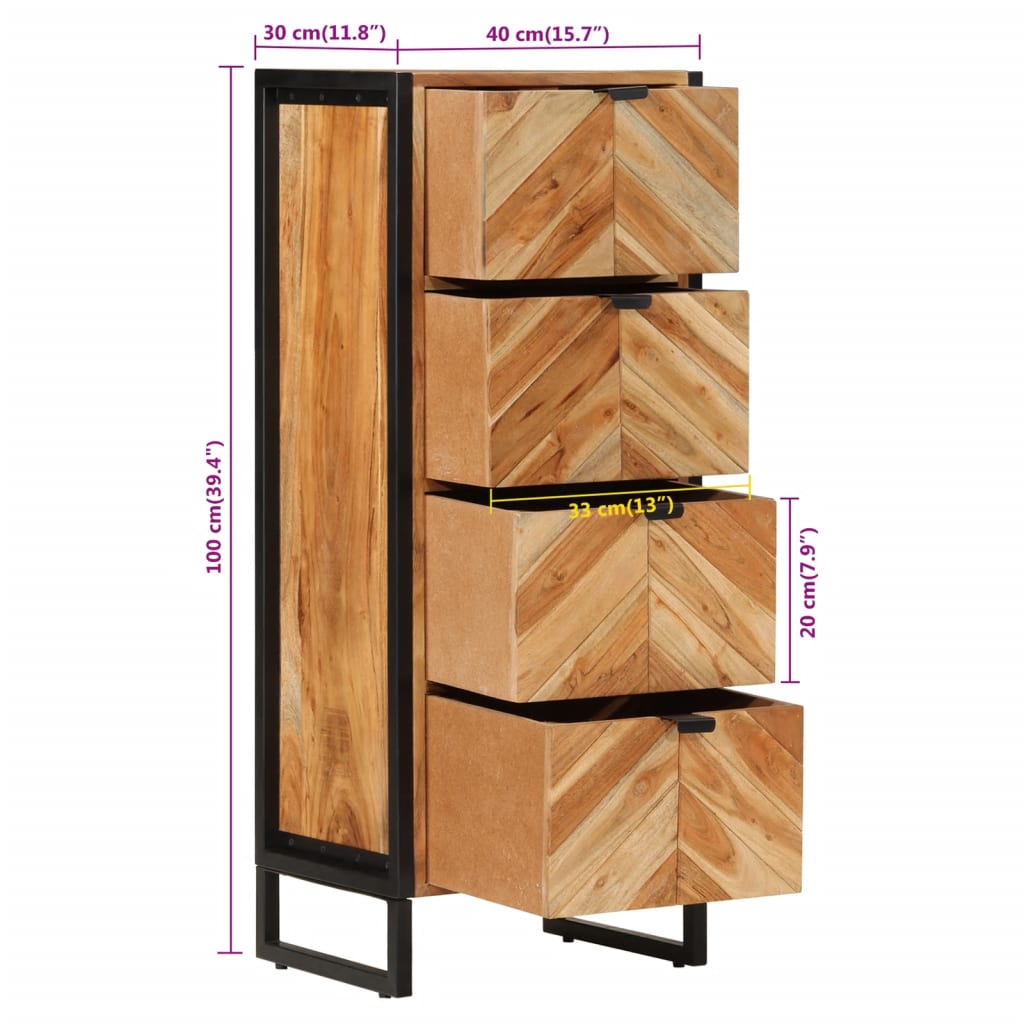 Koupelnová Skříňka 40 X 30 X 100 Cm Masivní Akácie A Železo