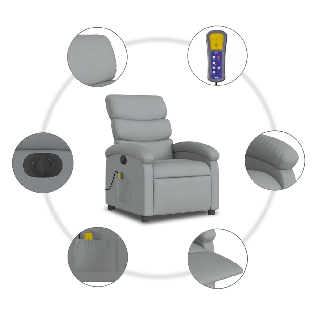 Elektrické Masážní Polohovací Křeslo Světle Šedé Textil Světle Šedá