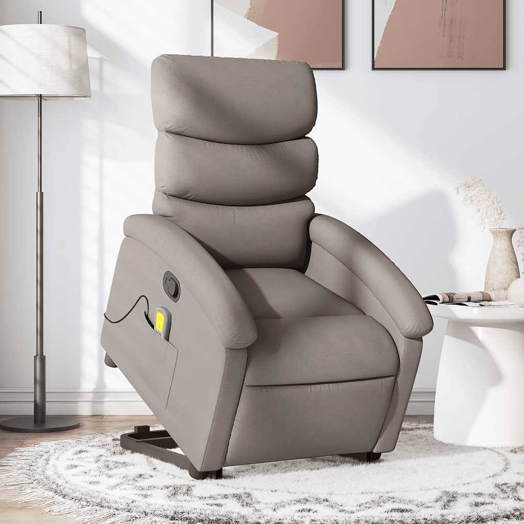 Zvedací Masážní Polohovací Křeslo Textil Taupe