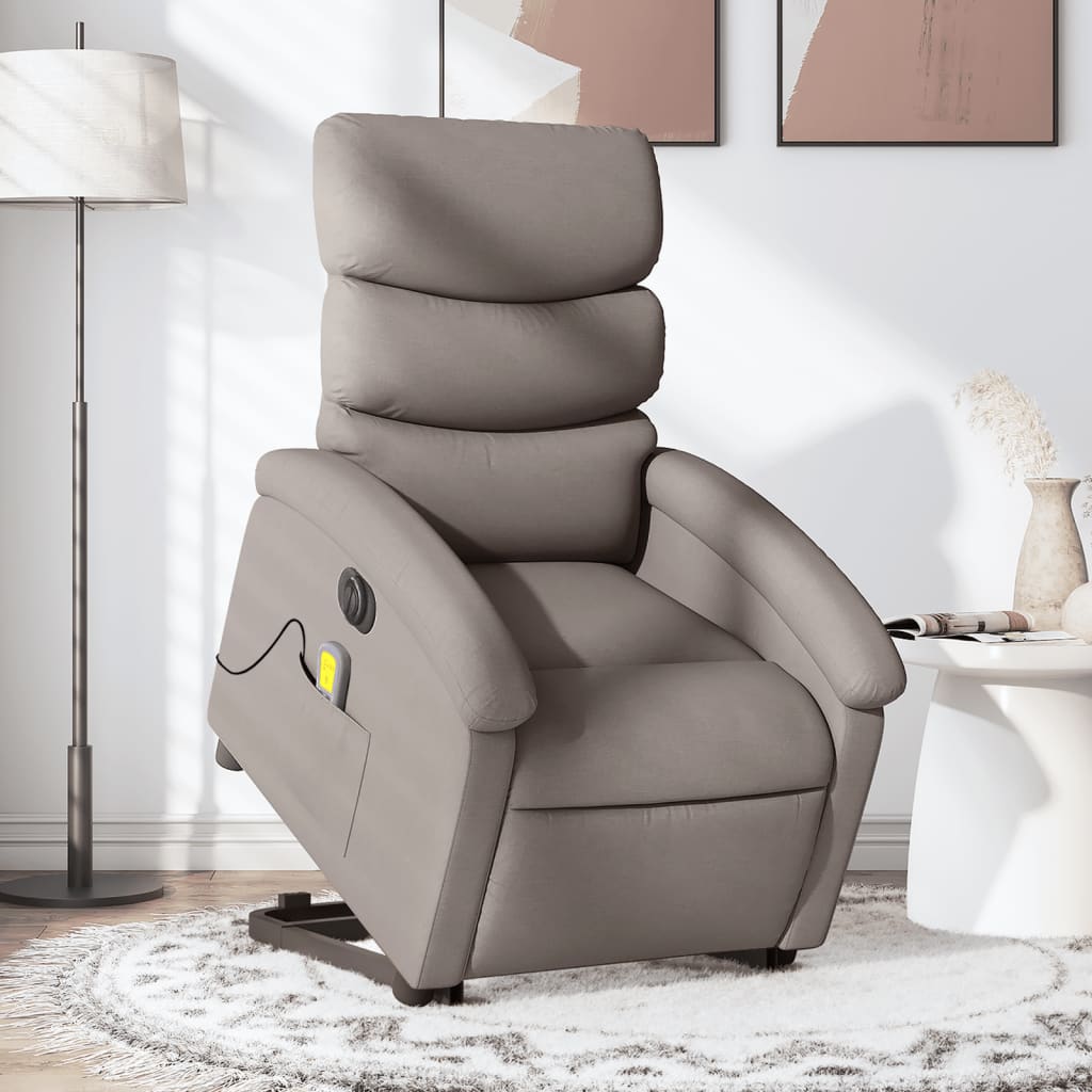 Zvedací Masážní Polohovací Křeslo Textil Taupe