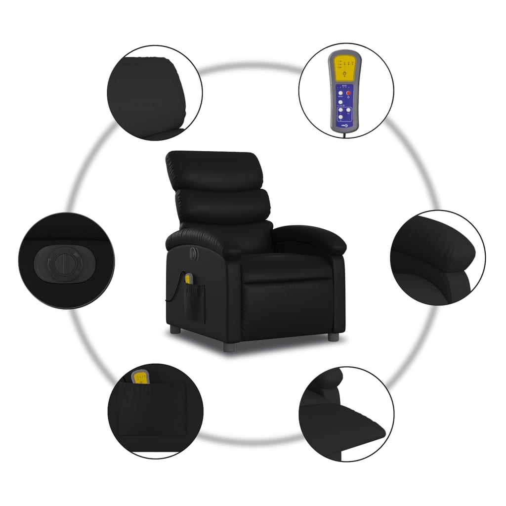 Elektrické Masážní Polohovací Křeslo Černé Umělá Kůže Černá