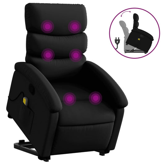 Zvedací Masážní Polohovací Křeslo Černé Umělá Kůže Černá