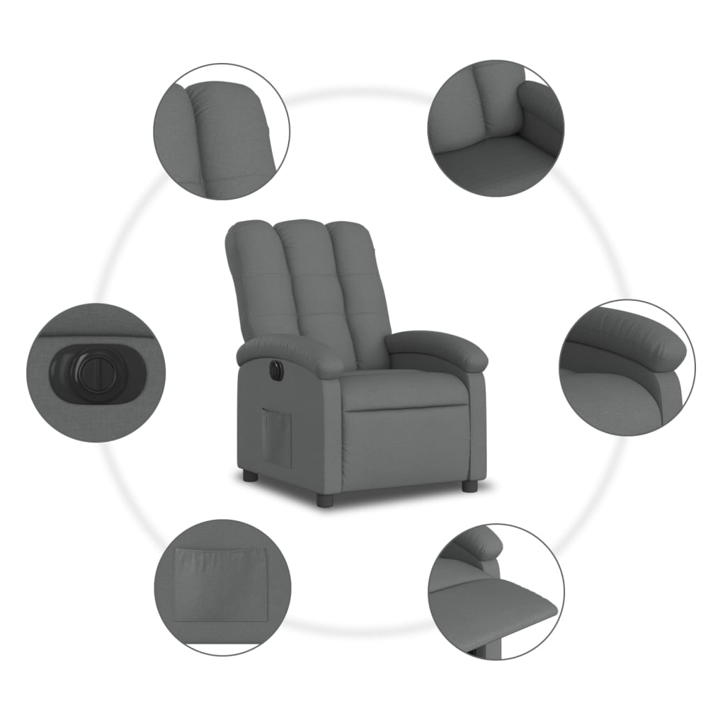 Elektrické Polohovací Křeslo Tmavě Šedé Textil Tmavě Šedá