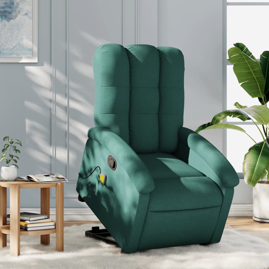 Elektrické Zvedací Masážní Polohovací Křeslo Zelené Textil Tmavě Zelená