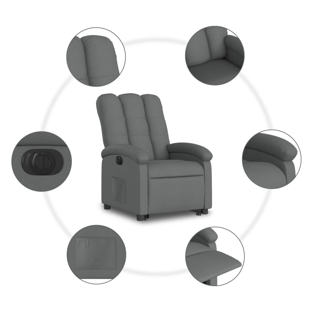 Elektrické Zvedací Polohovací Křeslo Tmavě Šedé Textil Tmavě Šedá