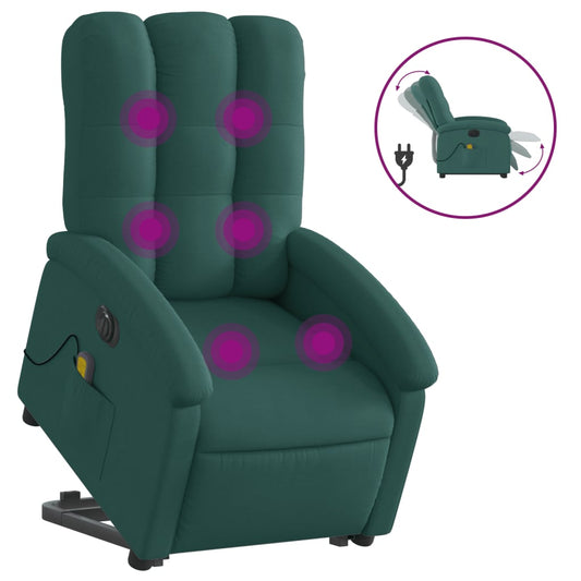 Elektrické Zvedací Masážní Polohovací Křeslo Zelené Textil Tmavě Zelená