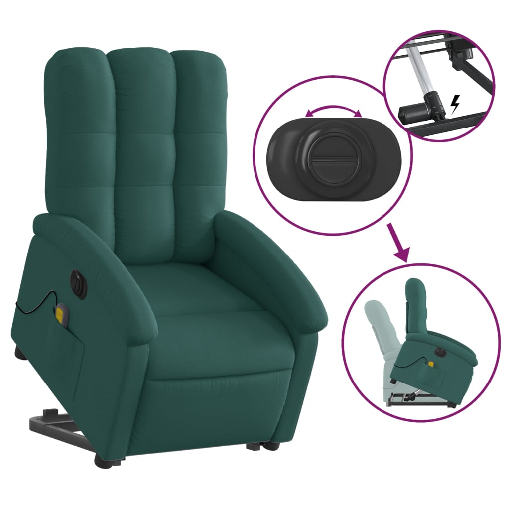 Elektrické Zvedací Masážní Polohovací Křeslo Zelené Textil Tmavě Zelená