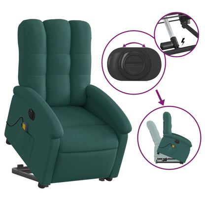 Elektrické Zvedací Masážní Polohovací Křeslo Zelené Textil Tmavě Zelená