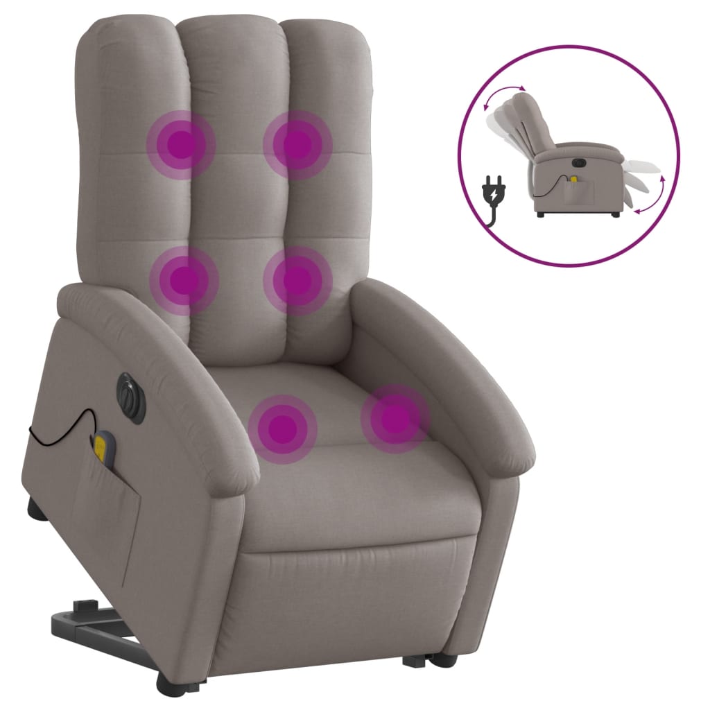 Elektrické Zvedací Masážní Polohovací Křeslo Textil Taupe